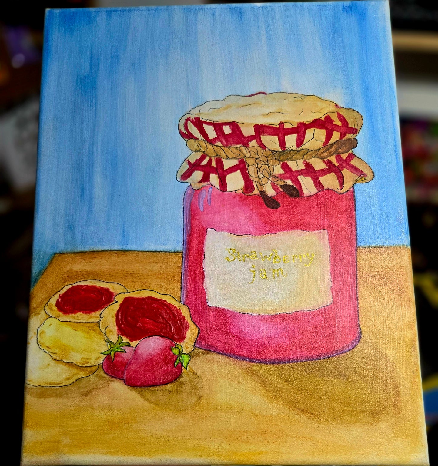 Biscuits and jam (Hand-painted watercolor canvas)