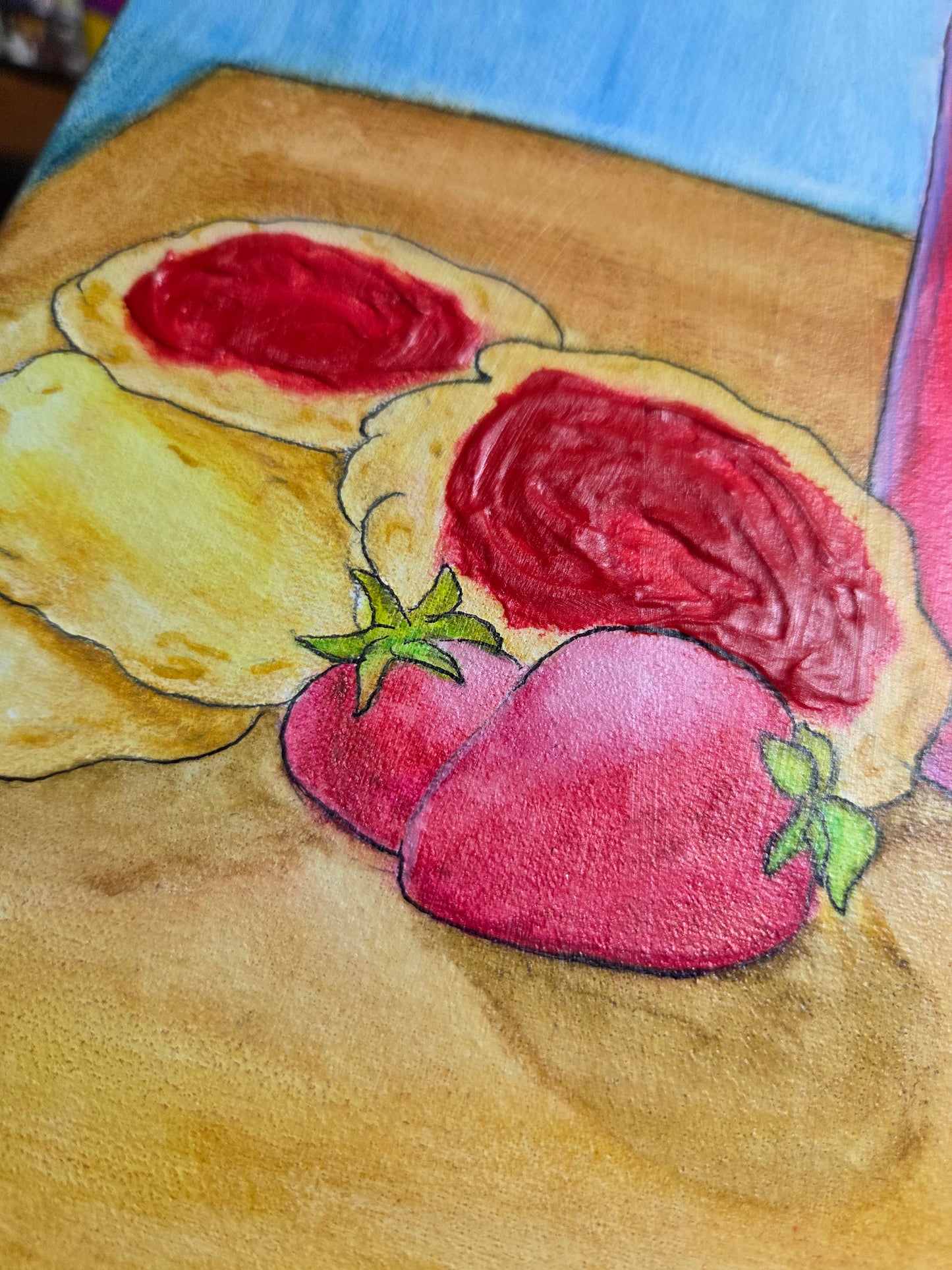 Biscuits and jam (Hand-painted watercolor canvas)