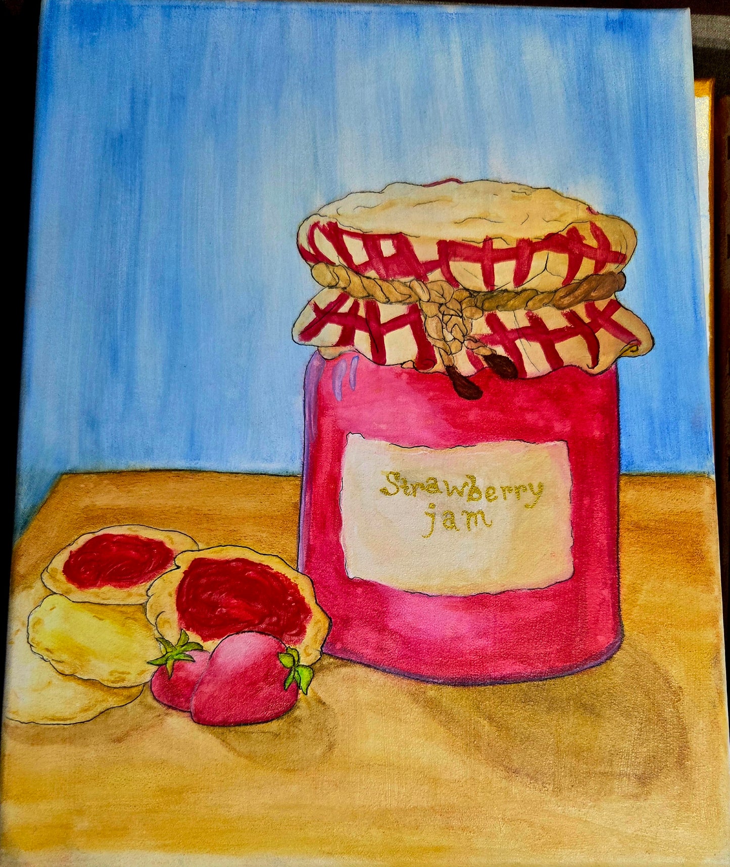 Biscuits and jam (Hand-painted watercolor canvas)