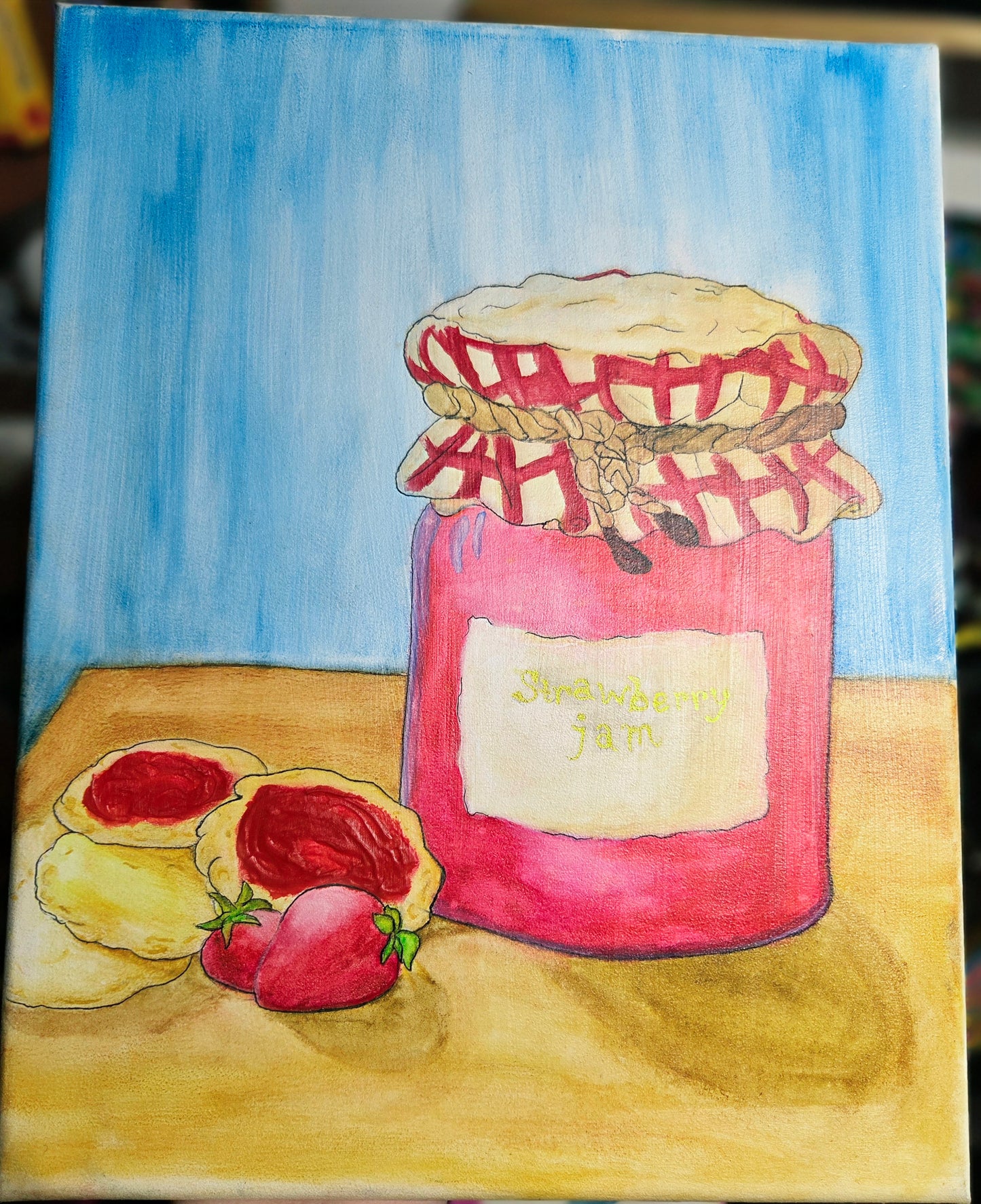 Biscuits and jam (Hand-painted watercolor canvas)